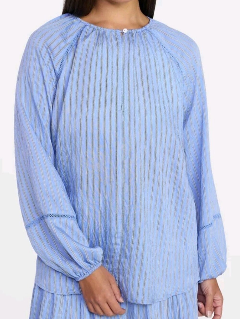 Time and Tru Women's Size S (4-6) Peasant Blouse with Long Sleeves NWT Blue